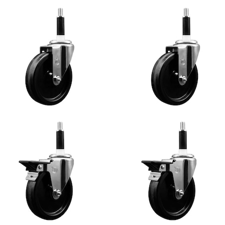 Service Caster 5'' Phenolic Wheel Swivel 7/8'' Expanding Stem Caster Set 2 Brakes, 4PK SCC-EX20S514-PHR-2-PLB-2-78